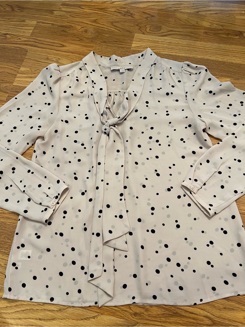 LOFT Cream Polka Dot Tie-Neck Blouse